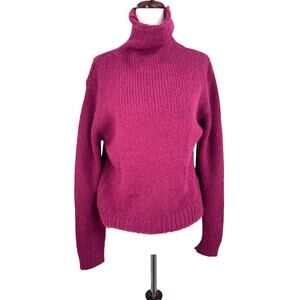 NIU Sweater Womens S Pink Chunky Knit Italian Alpaca Wool‎ High Neck Warm Cozy